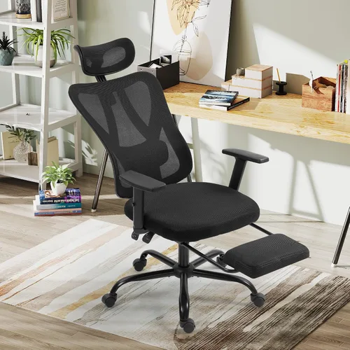 Miniatura 11 de ECOTOUGE Silla de oficina ergonómica, silla de computadora de malla de respaldo alto con soporte lumbar, reposacabezas ajustables y reposabrazos 3D