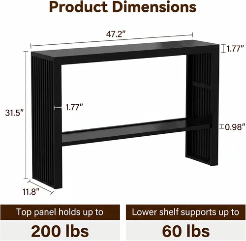 Miniatura 2 de Mesa consola estrecha de bambú de 47.2 pulgadas, mesa auxiliar de granja de 2 niveles, mesa de entrada rectangular, moderna mesa de sofá detrás