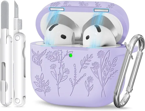 Miniatura 19 de Funda para Airpods Pro 3 con tapa magnética, fundas grabadas con flores para Apple AirPods Pro de 3ª generación 2025, funda de silicona suave