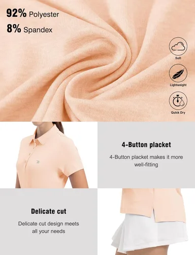 Miniatura 4 de TBMPOY Camiseta polo de golf para mujer, ligera, absorbe la humedad, manga corta, secado rápido, 4 botones