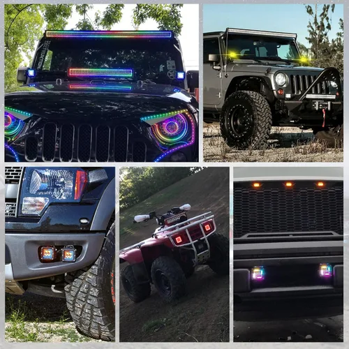 Miniatura 9 de ASLONG 4 Piezas Cubos LED 3X3 Blanco/Ámbar Pods Estroboscópicos de Inundación Trabajo con Halo RGB Chaser 16 Colores Sólidos Más de 92 Modos