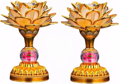 Miniatura 8 de Paquete de 2 lámparas budistas LED de loto coloridas, 13 canciones budistas construidas, luz de Buda degradada para adoración, oración y exhibición