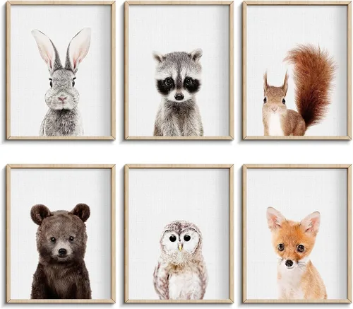 Decoración de safari en la selva, bonito arte de pared de animales, decoración de dormitorio de bebé (8 x 10 pulgadas, sin marco) (bosque)