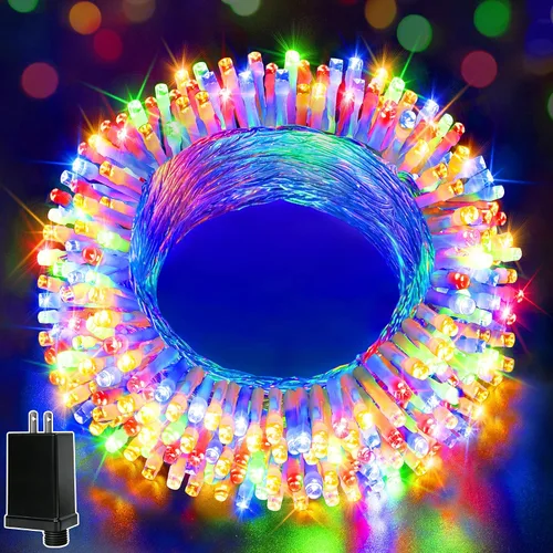 Ollny Luces de Navidad 200LED 60 pies en interior, Luz de Cadena Conectable enchufable Multicolor para Exterior, 8 modos de luces de hadas