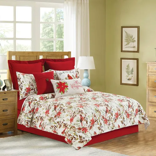 Miniatura 3 de C&F Home Averie - Juego de edredón reversible botánico con acebo y ramitas navideñas, diseño de cardenal y flor de pascua, tamaño matrimonial/queen