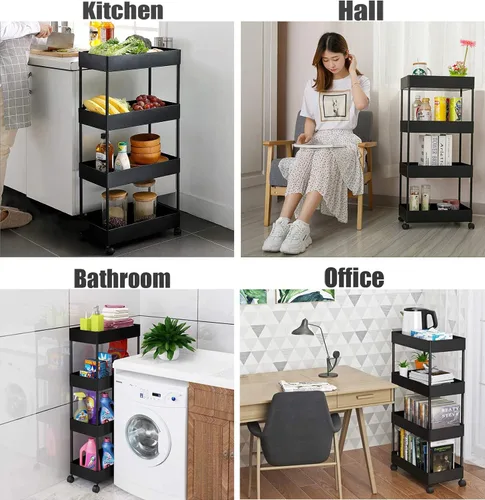 Miniatura 3 de Carrito de cocina delgado de 4 niveles, organizador de baño para lugares estrechos, estante de almacenamiento multiusos, carrito móvil
