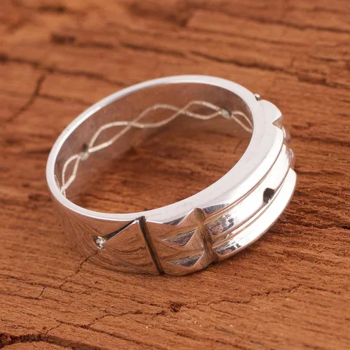 Miniatura 3 de NOVICA Artisan Handmade .925 Sterling Silver Band Ring Artisan Crafted Atlantis from Peru 'Atlantis Power