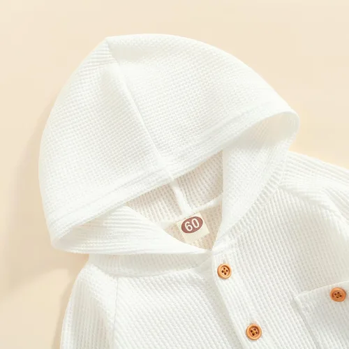 Miniatura 4 de Ynibbim Mameluco de invierno para recién nacido, para bebé, niño, niña, unisex, con capucha, ropa de gofre, de algodón, con botones