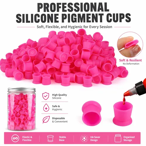 Miniatura 2 de Vasos de tinta de tatuaje, 300 piezas desechables de tinta de tatuaje, tapas de pigmento de silicona permanentes, recipientes de pigmento para Rosa