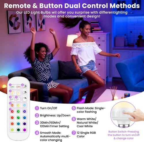 Miniatura 4 de SCOPOW Bombilla recargable con control remoto – 8W 600LM E26 bombillas recargables regulables temporizador de control y 3 temperaturas de color + 15