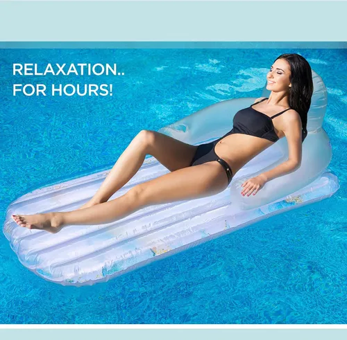 Miniatura 5 de Galvanox - Flotador de piscina para adultos, sillón reclinable inflable para nadar/broncearse, mármol azul