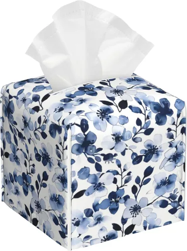 Miniatura 10 de Caja de pañuelos con diseño floral de amapola marrón con acuarela, diseño de flores abstractas de cuero, soporte decorativo para caja de papel