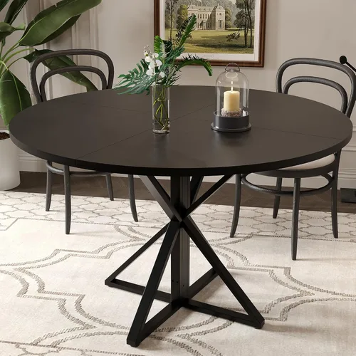Miniatura 12 de GarveeHome Mesa de comedor redonda para 4-6, 47.2 pulgadas, mesa de cocina de granja con almacenamiento, mesas de comedor circulares para cocina
