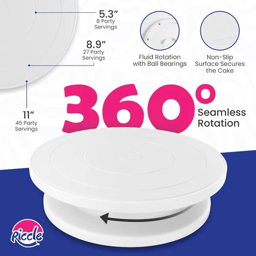Miniatura 10 de Riccle Kit de decoración de pasteles de 94 piezas con plato giratorio para pasteles - Incluye 50 piezas de bolsas de repostería desechables de 16