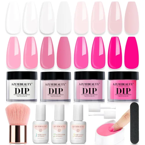 Miniatura 18 de Azurebeauty - Kit de iniciación de uñas de polvo de inmersión, primavera y verano, tonos pastel verde brillante, rosa intenso, púrpura, 4