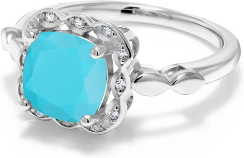 Miniatura 90 de Gem Stone King Anillo de compromiso de plata de ley 925 de 0.315 in con piedra natal y zafiro blanco creado Anillo de compromiso de boda