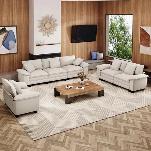 MIXPATIO Juego de sofá modular Cloud en forma de U, asiento profundo de 3 piezas, sofá modular de 6 plazas y brazos extraíbles, felpilla de felpa