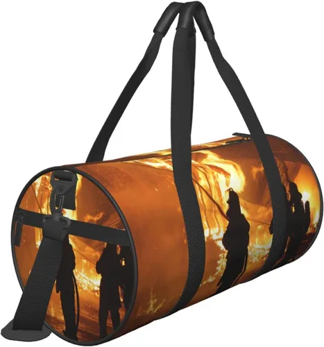 Miniatura 8 de Bolsa de viaje con cordones de fútbol americano, bolsa de viaje para el gimnasio, para hombres y mujeres, Bombero bombero llama, talla única