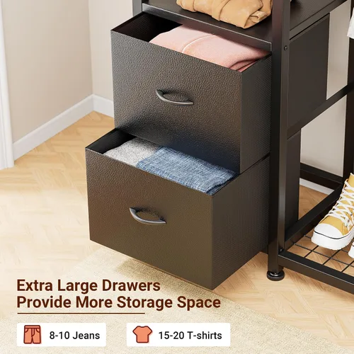 Miniatura 3 de Lulive - Perchero de ropa, estante resistente para colgar ropa, estantes industriales para ropa con 2 cajones de tela, 4 ganchos, 2 varillas