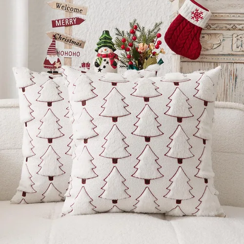 Miniatura 38 de Kevin Textile - Fundas de almohada con diseño de árbol de Navidad de 16 x 16 pulgadas, juego de 2, bordado de lujo, felpa suave, piel sintética