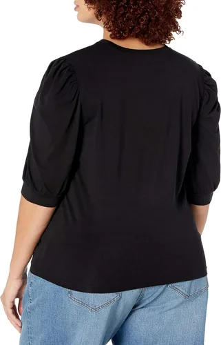 Miniatura 6 de The Drop Mariko - Camiseta elástica de manga abombada con cuello redondo para mujer