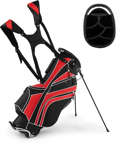 Miniatura 10 de GYMAX Bolsa de golf con divisor de 6 vías, bolsa de club de golf con 8 bolsillos, capucha para lluvia, soporte para paraguas y calcomanía