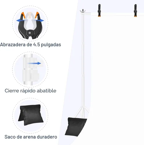 Miniatura 5 de EMART Soporte de fondo ajustable de 10 x 7 pies de ancho x alto, kit de soporte de fondo ajustable con 2 barras transversales, 8 abrazaderas, 2