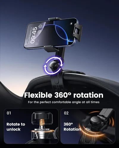 Miniatura 3 de Soporte de teléfono para tablero de instrumentos con clip anticaída, rotación de 360°, soporte multifuncional para teléfono celular para iPhone