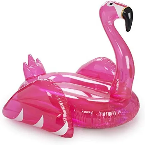 Funboy FLA-C - Flotador inflable y gigante con forma de flamenco y con brillantina, para fiestas de verano en la piscina y entretenimiento, tamaño