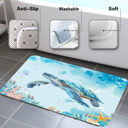 Miniatura 4 de Alfombra de baño de tortugas marinas, alfombra de baño antideslizante con concha marina subacuática, accesorios de baño, tapete de ducha de animales