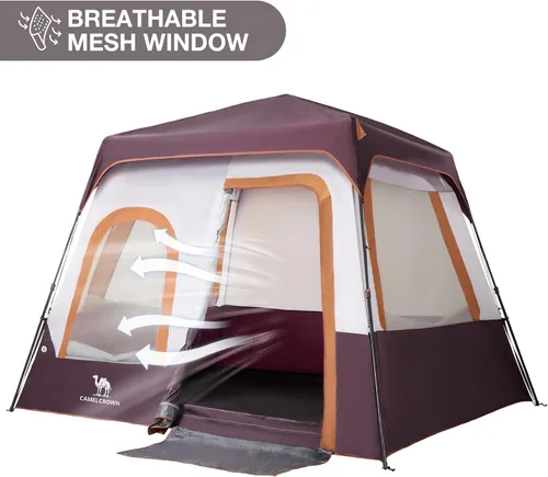 Miniatura 8 de CAMEL CROWN 4/6 Person Instant Cabin Tent, Pop Up Windproof Tents for Camping, 60-Second Setup Family Tent with Carry Bag for Outdoor Hiking Uva rojo