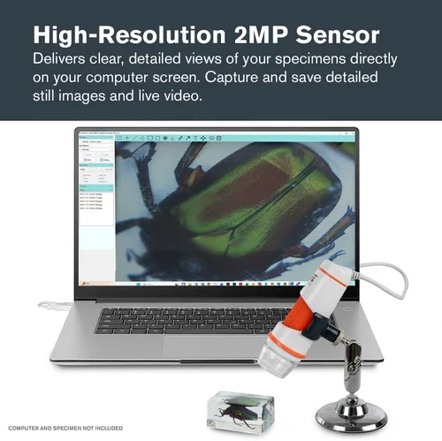 Miniatura 6 de Celestron Labs - Microscopio digital de mano de 2 MP – 20 aumentos – 200x – Software captura fotos, vídeos – Iluminación LED y filtro polarizador