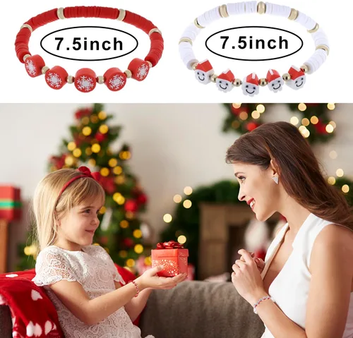 Miniatura 4 de Taouzi 10 pulseras de Navidad para mujer, pulseras elásticas apilables de Navidad, con copos de nieve, regalos de Navidad para mujeres y niñas