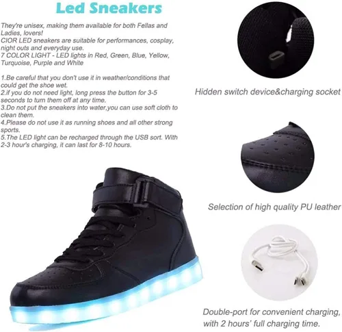 Miniatura 7 de IGxx Zapatos con luz LED para niños, tenis de alta calidad, zapatos con luces para niños, carga USB, entrenadores luminosos intermitentes