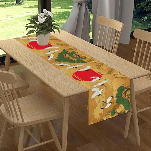 Miniatura 2 de Camino de mesa japonés, retro, tradicional, vintage, grúa, nubes, asiático, oriental, ondas, plantas, naturaleza, camino de mesa para el hogar