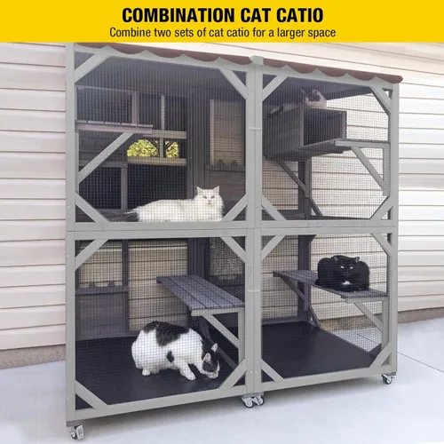 Miniatura 6 de Aivituvin Cat Catio - Casa para gatos al aire libre, recintos grandes movibles en ruedas de ejercicio, jaula para gatitos con caja de descanso