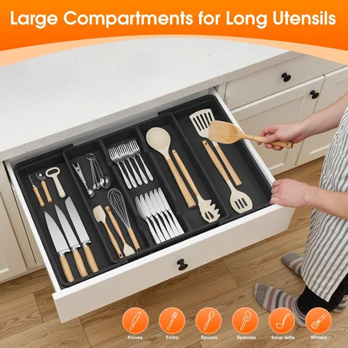 Miniatura 3 de Organizador grande de cubiertos, organizador de cajones de utensilios expandible para cajones de cocina, organizador de cajones de cocina
