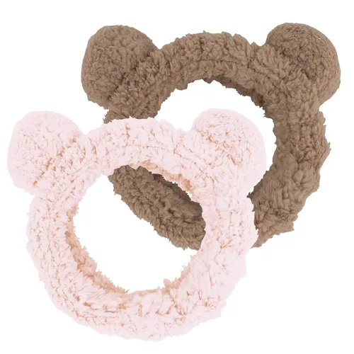 WHAVEL 2 diademas de spa – Lindas diademas de maquillaje con orejas de oso para lavado facial, banda suave para el cabello facial (rosa, café)