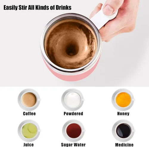 Miniatura 5 de Taza autoagitadora, taza de café magnética recargable con 2 barras de agitación, taza de mezcla automática impermeable para leche, cacao en la Rosa