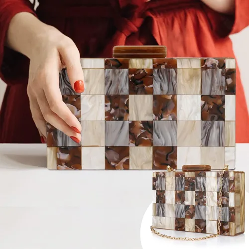 Miniatura 6 de YYW Monederos y bolsos de mano de acrílico con mármol para mujer, elegante banquete de noche, bolsa de mano
