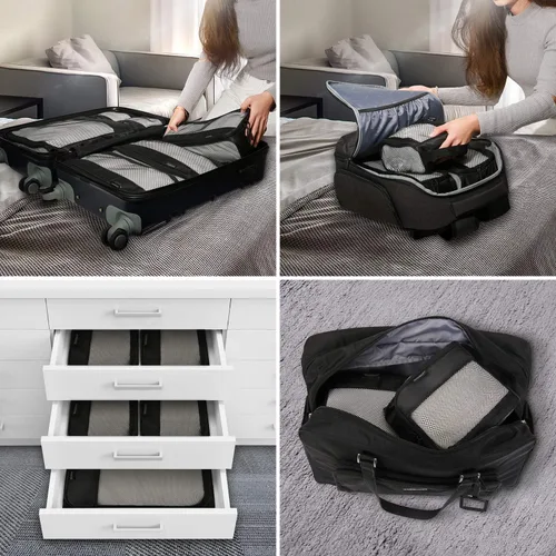 Miniatura 8 de BAGSMART - Juego de 7 cubos de embalaje para artículos esenciales de viaje, bolsas organizadoras ligeras de equipaje con bolsa para zapatos