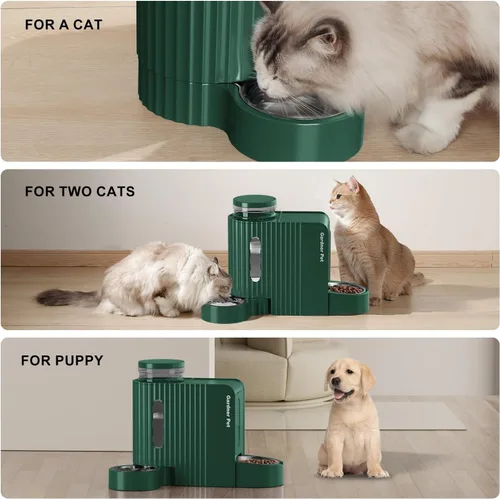 Miniatura 7 de Gardner Pet - Comedero automático para gatos por gravedad y dispensador de agua de acero inoxidable, juego dos en uno de gran capacidad para Verde