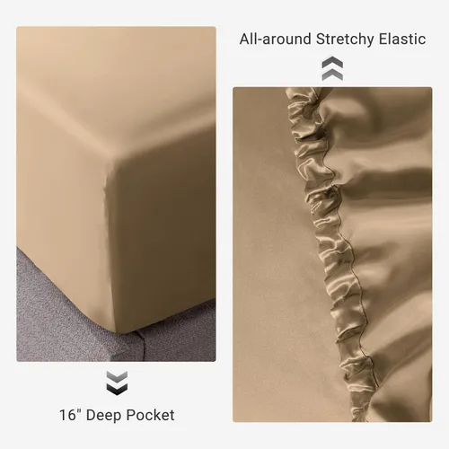 Miniatura 57 de THXSILK Juego de sábanas bajeras de 100% seda de morera, 3 piezas de seda 7A+, transpirable, suave, sábana bajera de 16 pulgadas de profundidad, 2