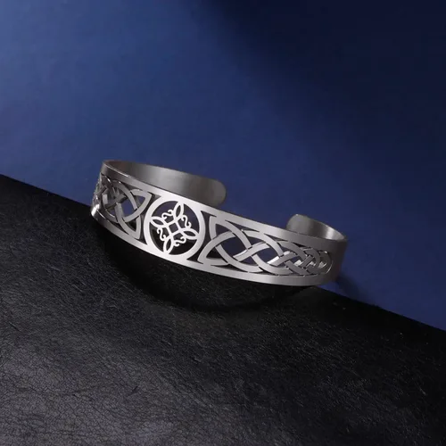 Miniatura 3 de Dreamtimes Pulsera de nudo de bruja para mujer, de acero inoxidable, ajustable, abierta, celta, cuaternario, Wicca, pulsera de nudo de brujas