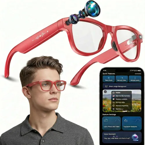 Miniatura 13 de Lentes inteligentes AI con gafas de cámara 4K de 8 MP, gafas de grabación de video 2026 1200P para mujeres y hombres, traducción en tiempo real