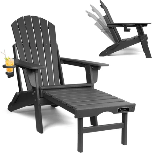 FUNBERRY Silla Adirondack plegable ajustable con otomana retráctil, sillas para hogueras para todo tipo de clima con portavasos