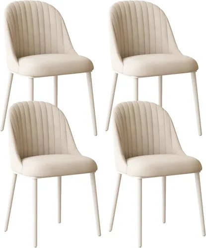 Miniatura 18 de Juego de 2 sillas de comedor color blanco crema, cómodas sillas de oficina con asiento y respaldo de alta elasticidad para sala de estar, Blanco