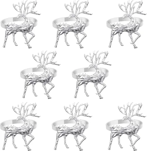 Paquete de 6 servilleteros 3D de plata con reno y alce de metal para vacaciones, otoño, Acción de Gracias, Navidad, Halloween, boda, decoración de