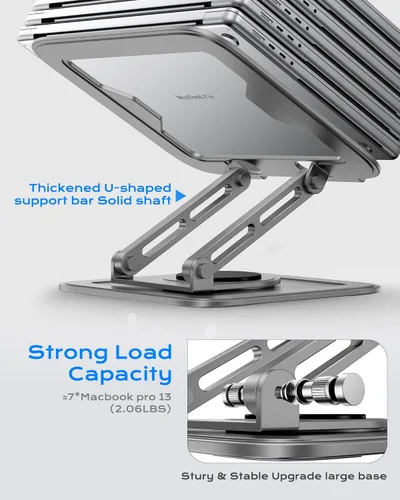 Miniatura 6 de Soporte Ajustable para Laptop de Escritorio con Base de 360°, Elevador Ergonómico para Laptop, Montaje, Soporte para Computadora Notebook para Gris