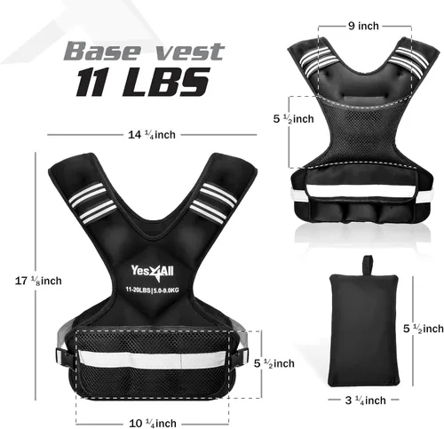 Miniatura 3 de Yes4All - Chaleco con peso ajustable de 11 a 32 libras con tira reflectante, chaleco de peso grande para entrenamiento de fuerza para hombres